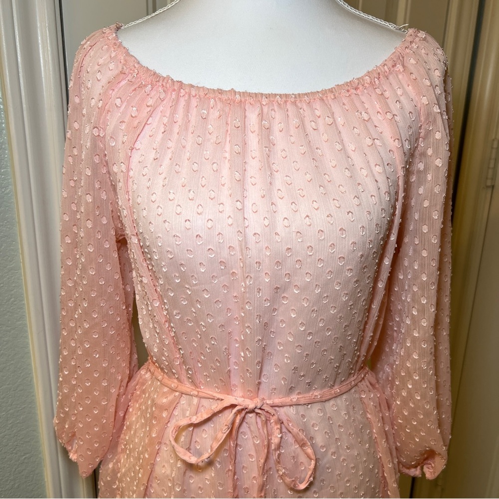 Jennifer Lopez Pink Sheer‎ Blouse Tie Waist Coquette XS - Picture 5 of 14